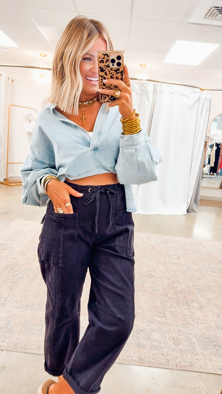 Avery Mineral Wash Denim Top