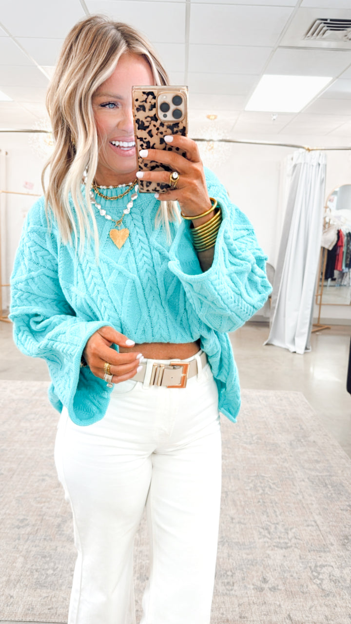 Knotted Haven Sweater-Aqua Mint