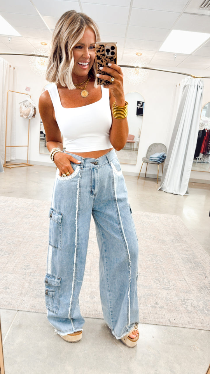 Easy Street Cargo Pants-Denim
