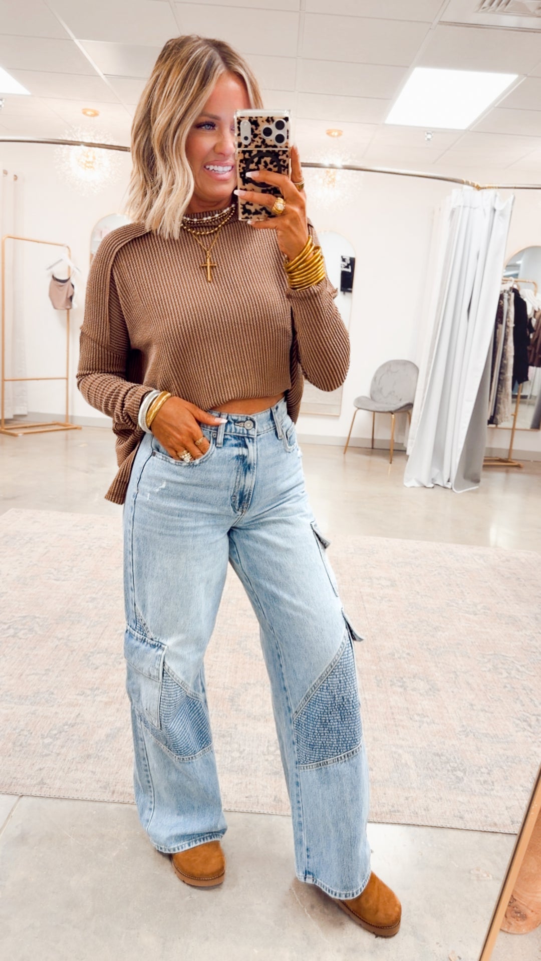 The Haisley Ribbed Top-Brown