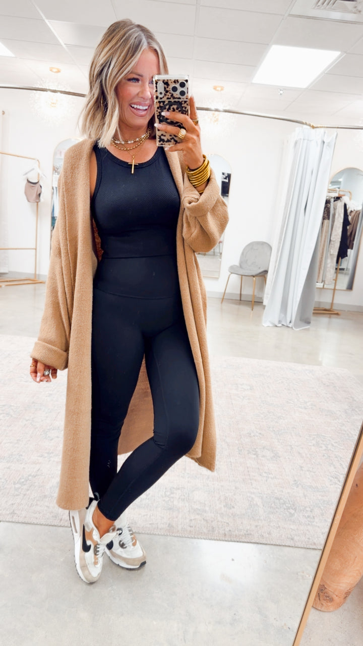 Longline Open Front Cardigan-Dk Taupe