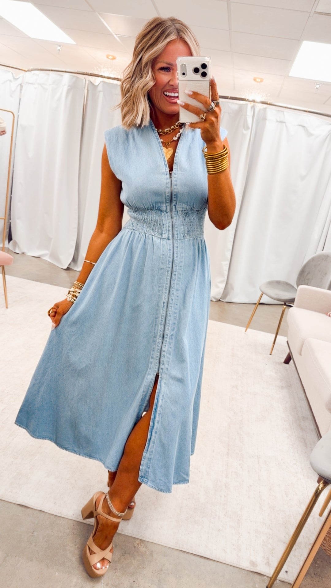 Knox Denim Midi Dress - Light Wash