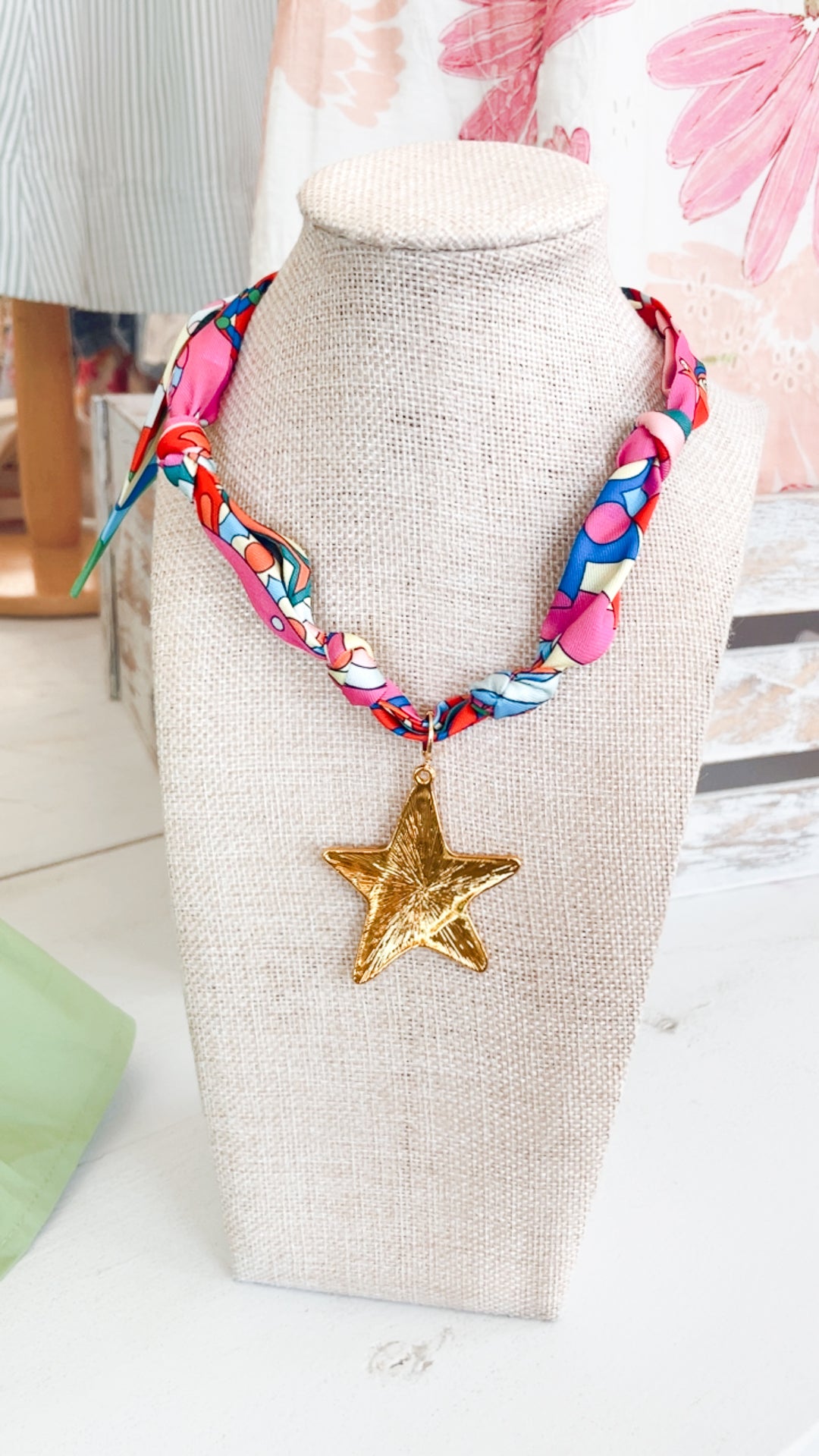 The Starlight Scarf Necklace with Big Gold Star Pendant