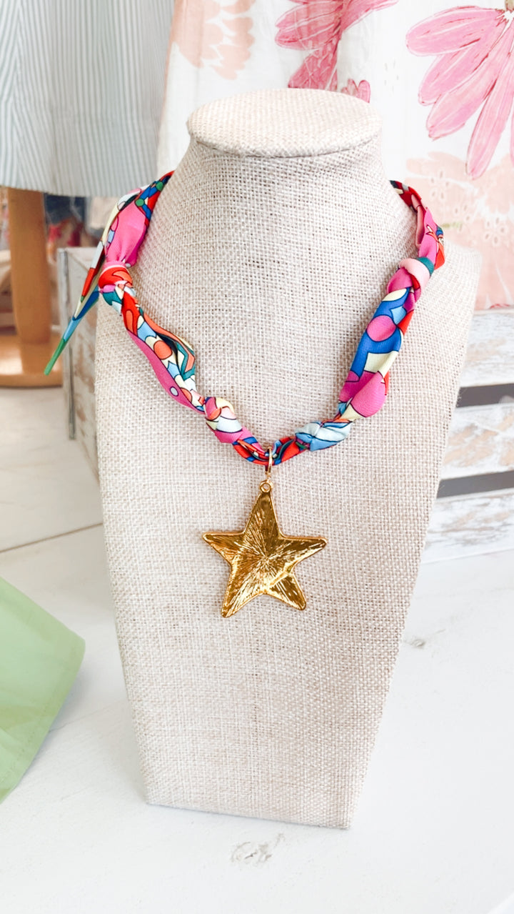 The Starlight Scarf Necklace with Big Gold Star Pendant