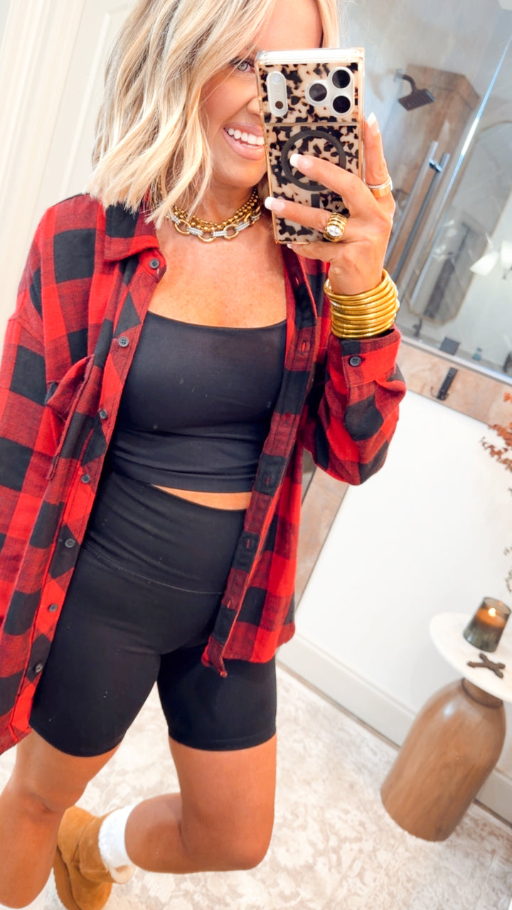 Buffalo Check Flannel Top-Cherry/Black