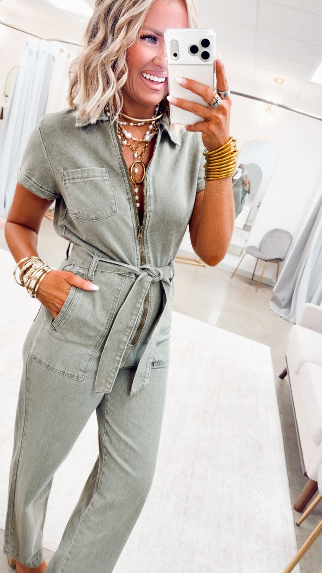 The Maverick Denim Jumpsuit-Olive