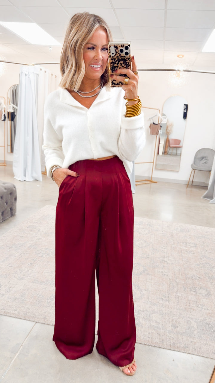 Estelle Wide-Leg Pants-Burgundy
