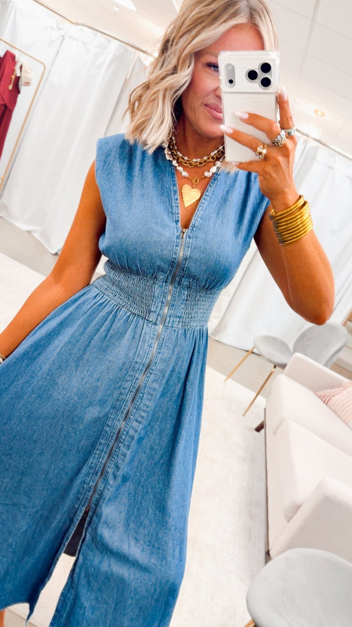 Knox Denim Midi Dress-Medium Wash