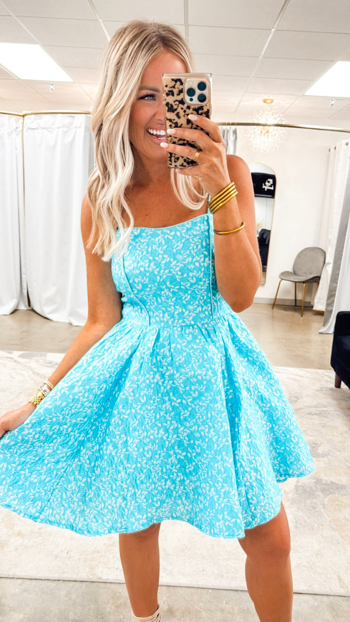 Bella Floral Jacquard Dress-Blue