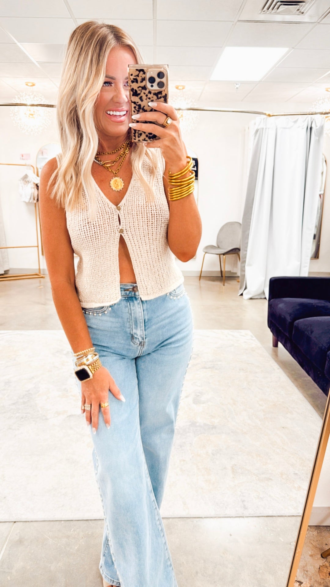 The Everyday Crochet Button Vest- Taupe