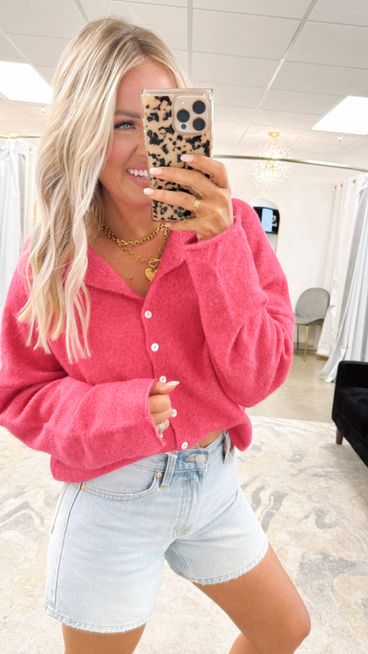 Seaside Stroll Cardigan-Fuchsia