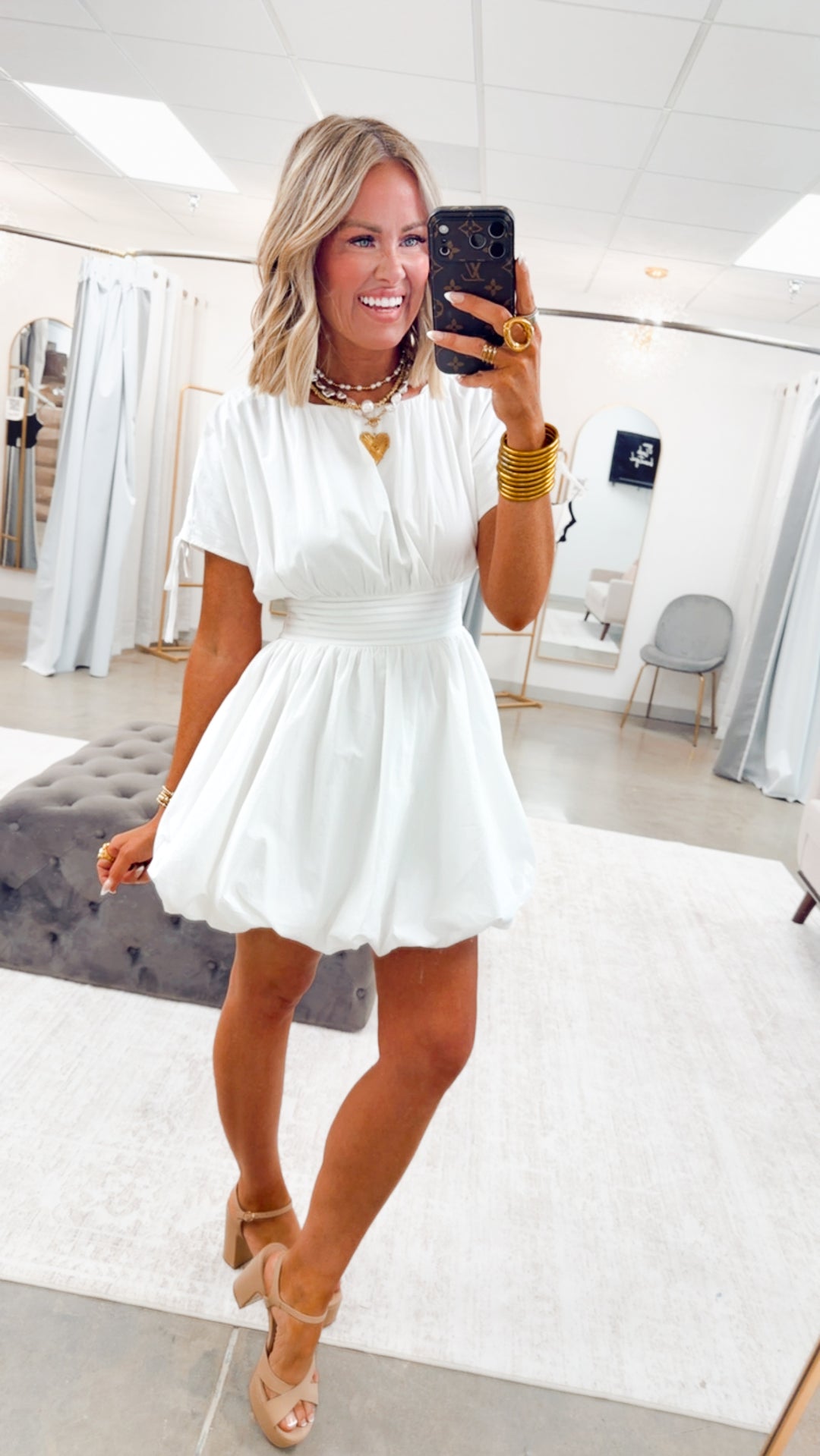 Indie Bubble Hem Mini Dress-White Small
