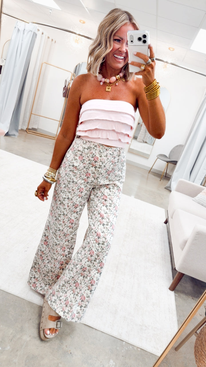 The Presley Stud Wide Leg Pants- Floral