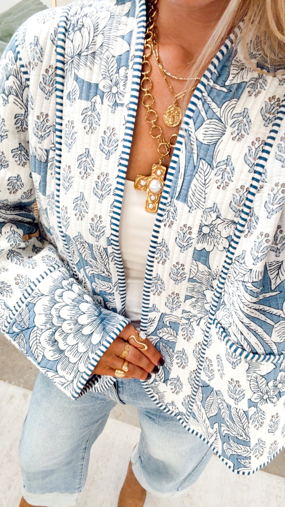 The Pippa Quilted Jacket-Blue Multi