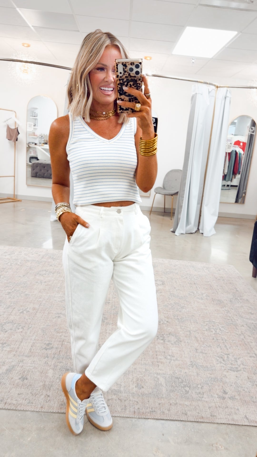 Hayes Striped Tank Top-Blue/Cream