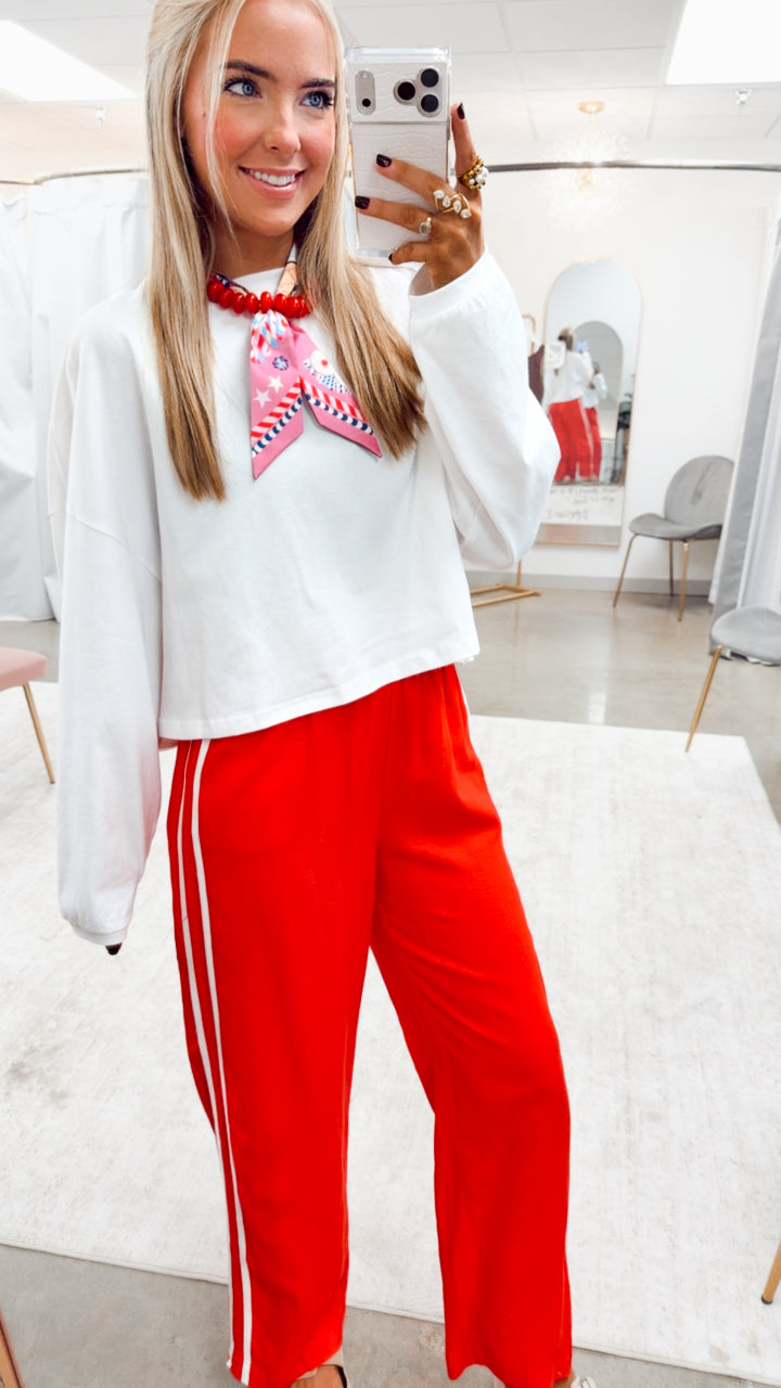 The Gigi Stripe Pants-Red/White