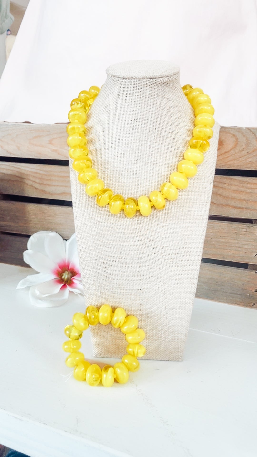 Sugar Beads Necklace & Bracelet Set-Yellow