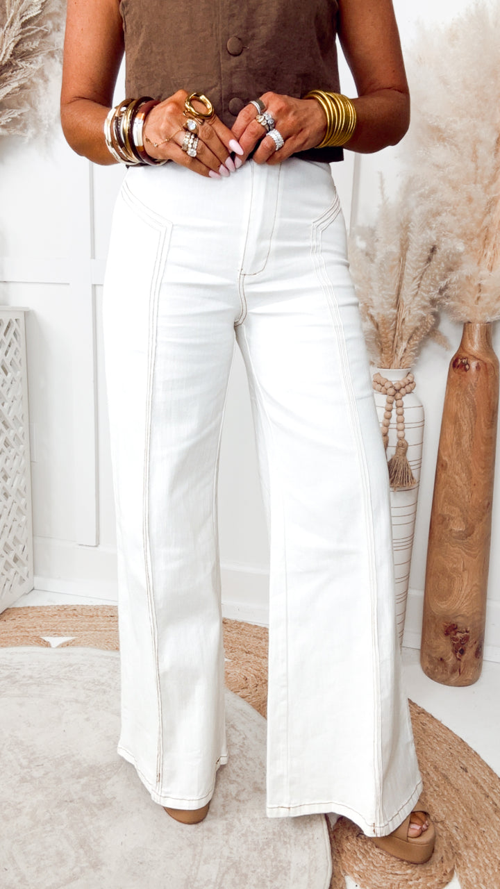Katherine High Waisted Wide Leg Jean-Cream