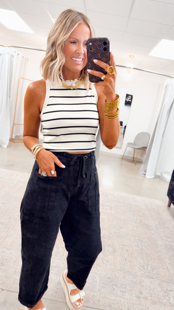 Dani Striped Tank Top-Cream/Black