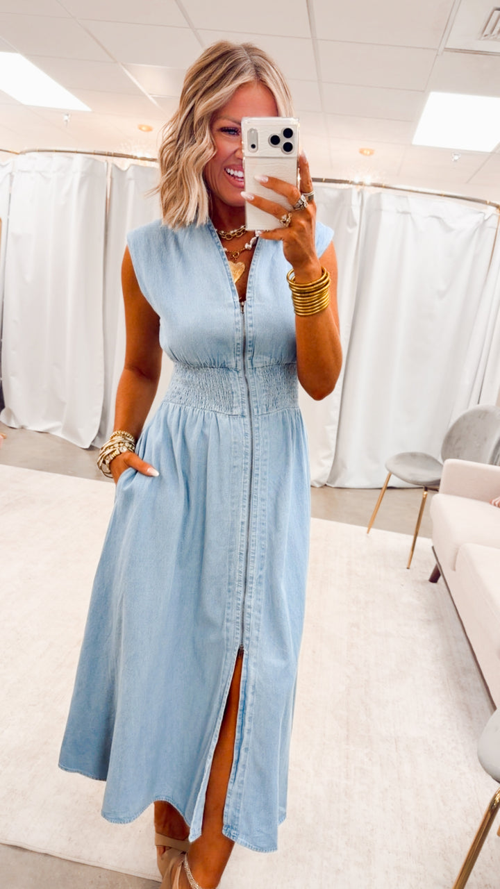 Knox Denim Midi Dress - Light Wash
