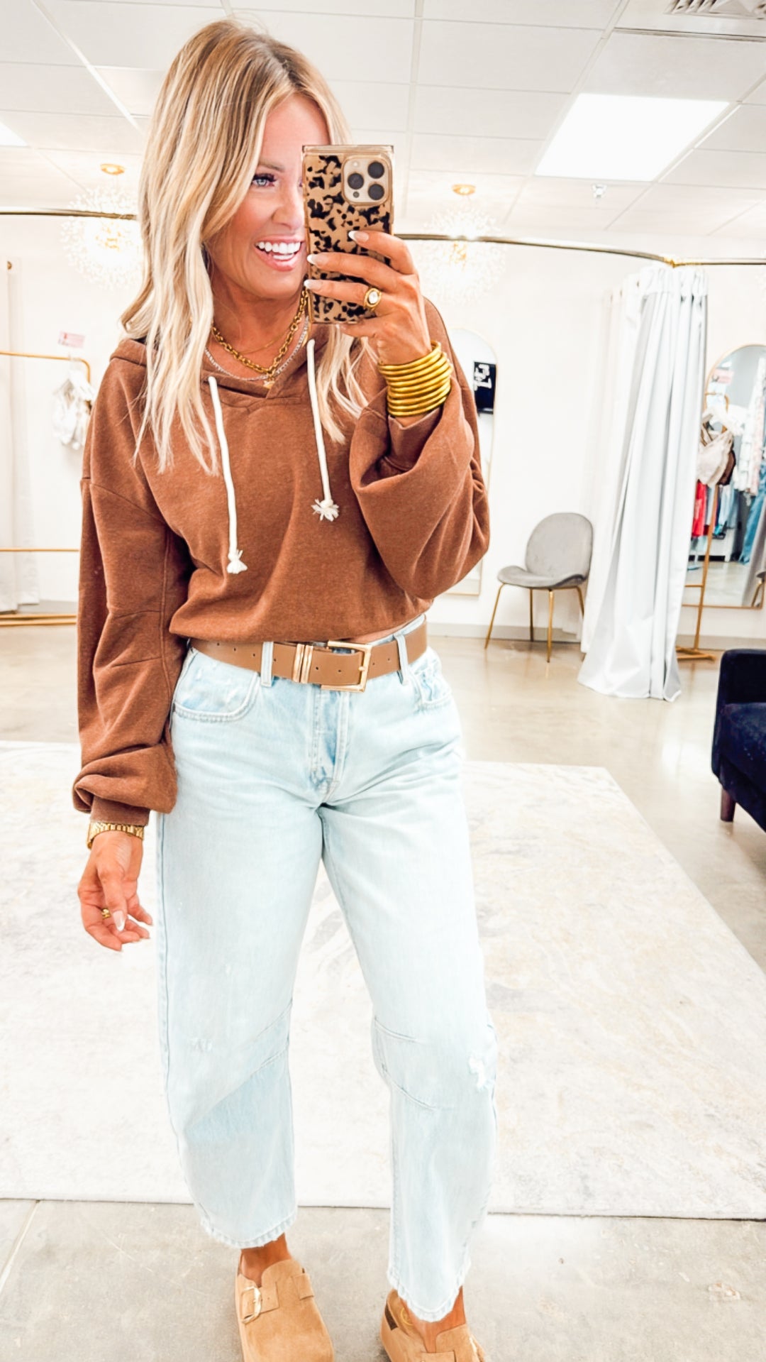 Loft Cropped Hoodie-Chestnut