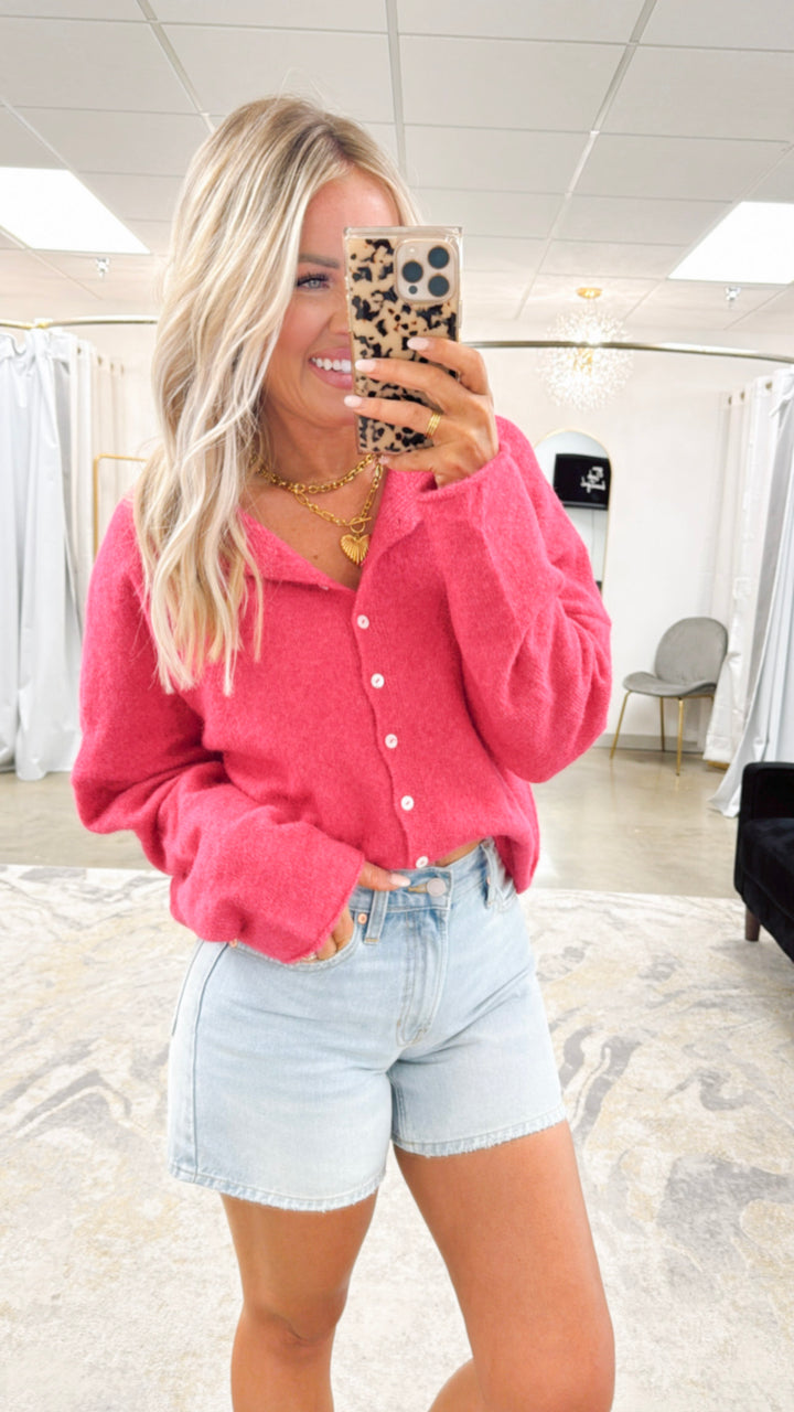 Seaside Stroll Cardigan-Fuchsia
