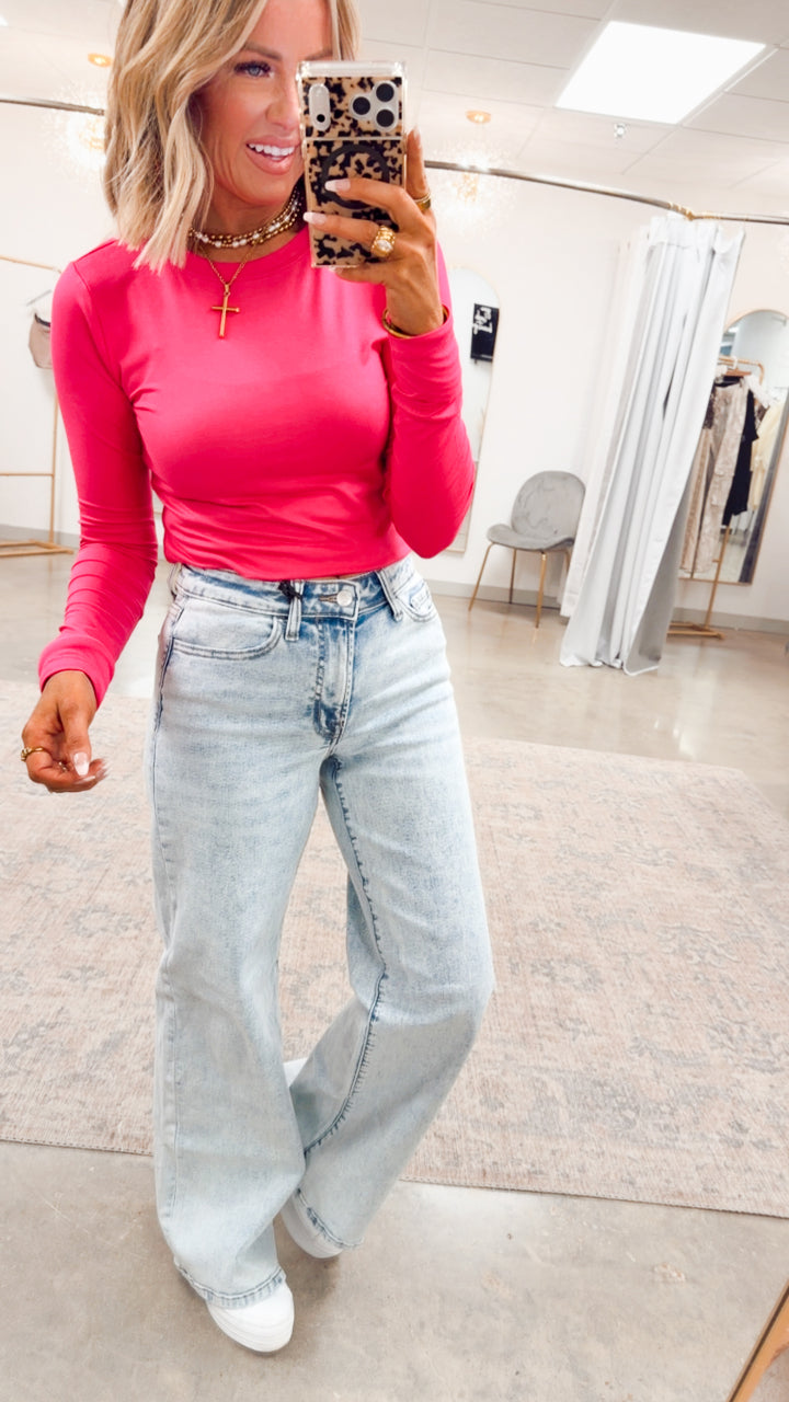 Laken Round Neck Top-Hot Pink