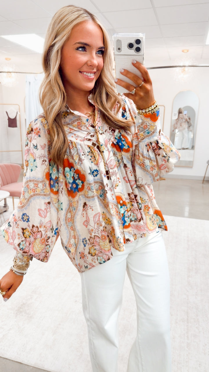 The Marigold Paisley Button Down Blouse