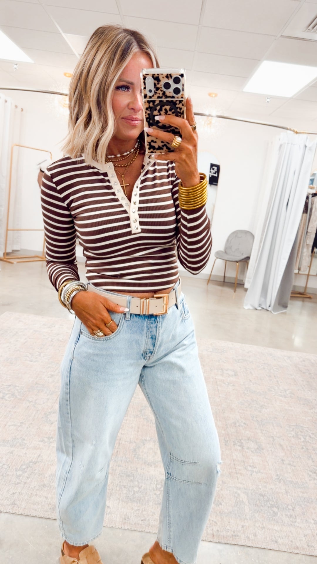 Henley Snap Button Top-Chocolate