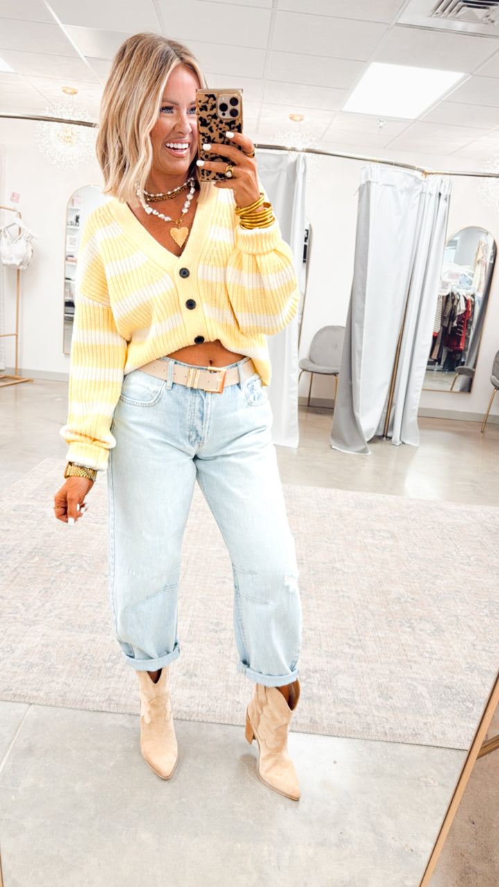 Sadie Striped Sweater Cardigan-Yellow