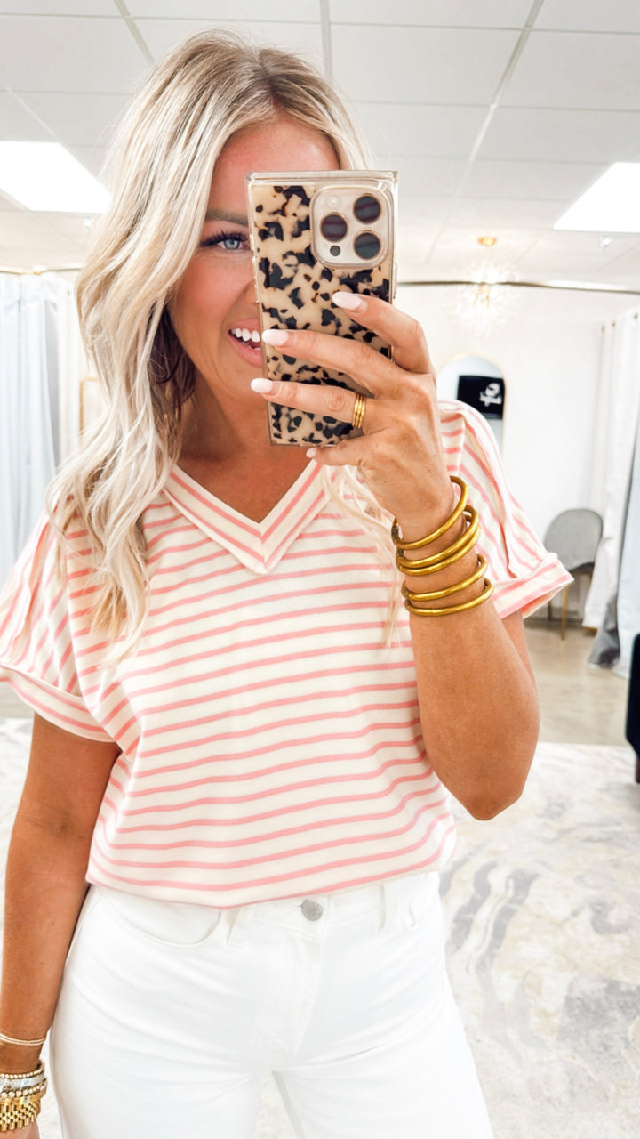 Lucy Stripe Top-Pink