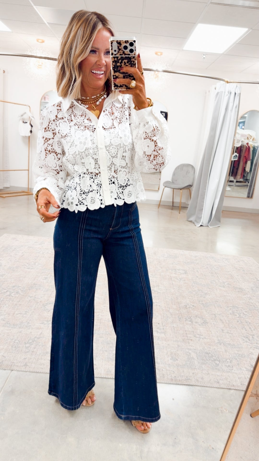 Simone Lace Button Up Top