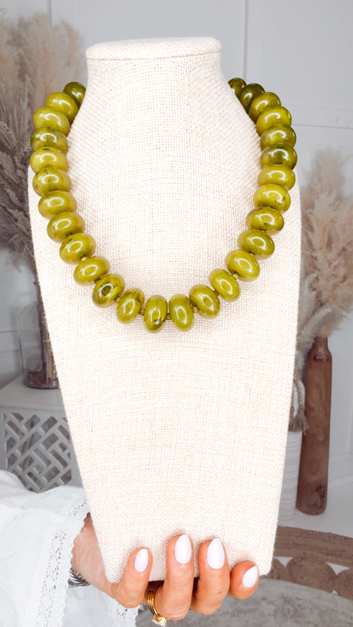 The Bailey Chunky Beaded Necklace-Chartreuse