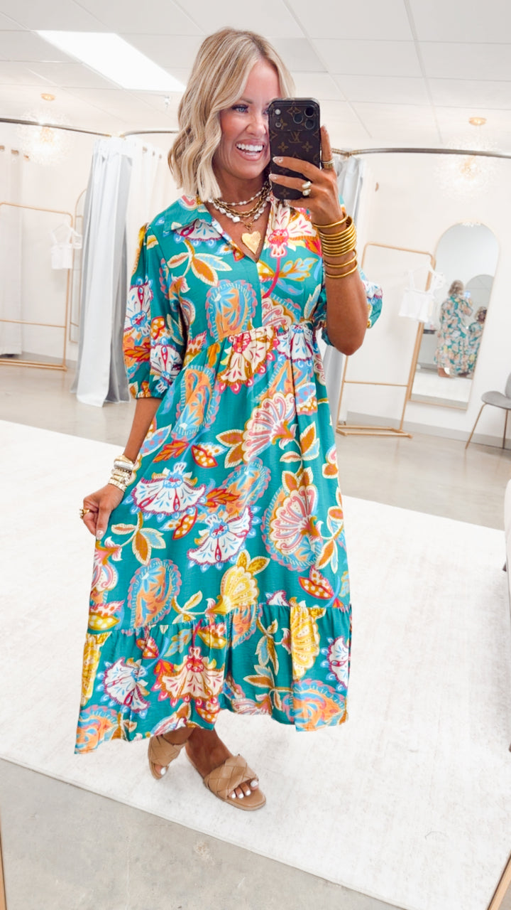 The Vespera Paisley Midi Dress