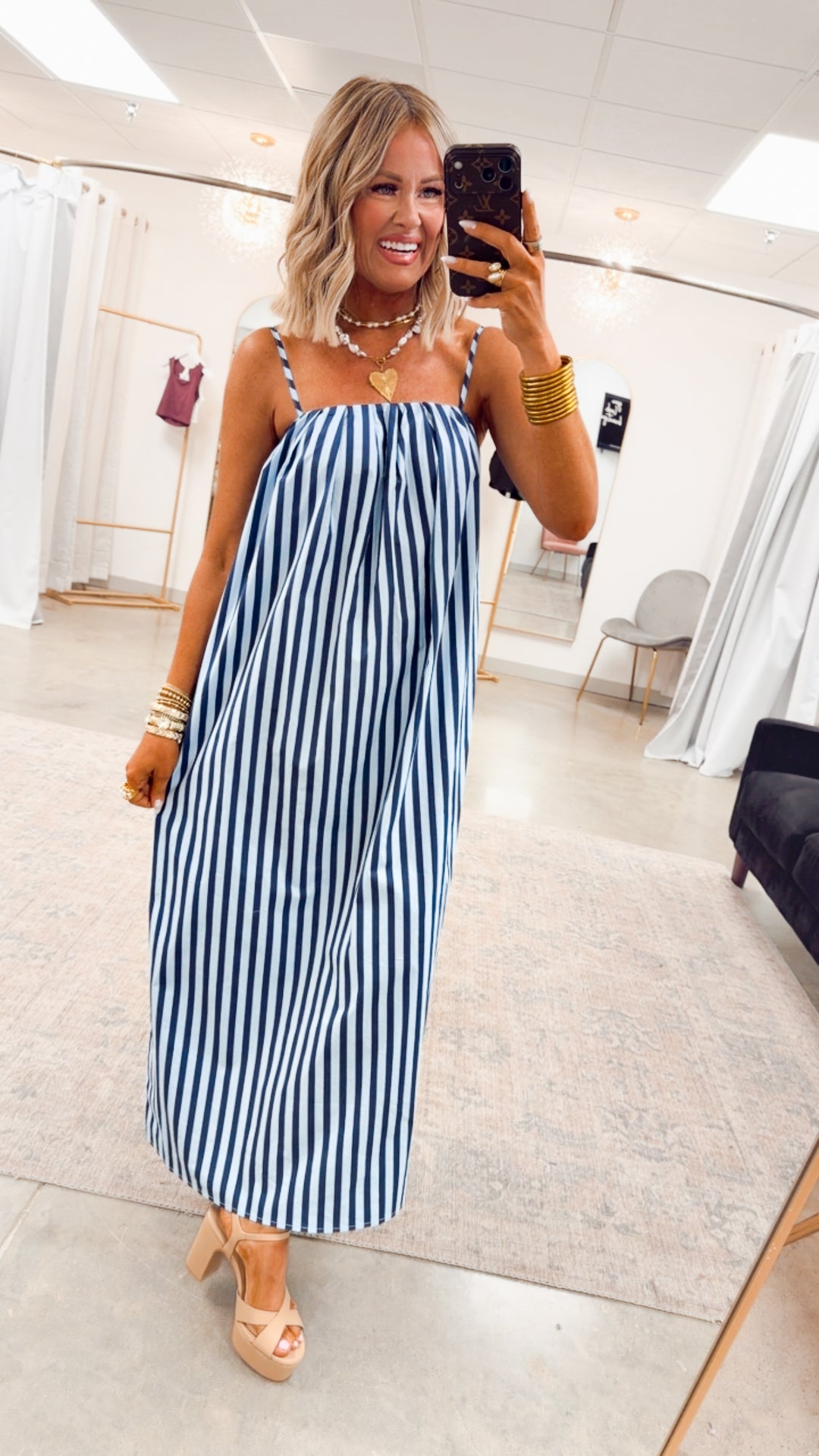 The Brine Stripe Midi Dress-Blue/Navy