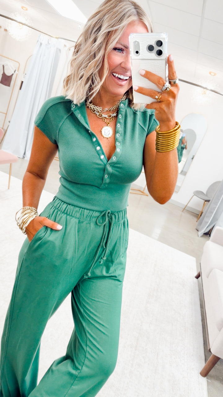 Evie Raglan Top & Pant Set-Hunter Green