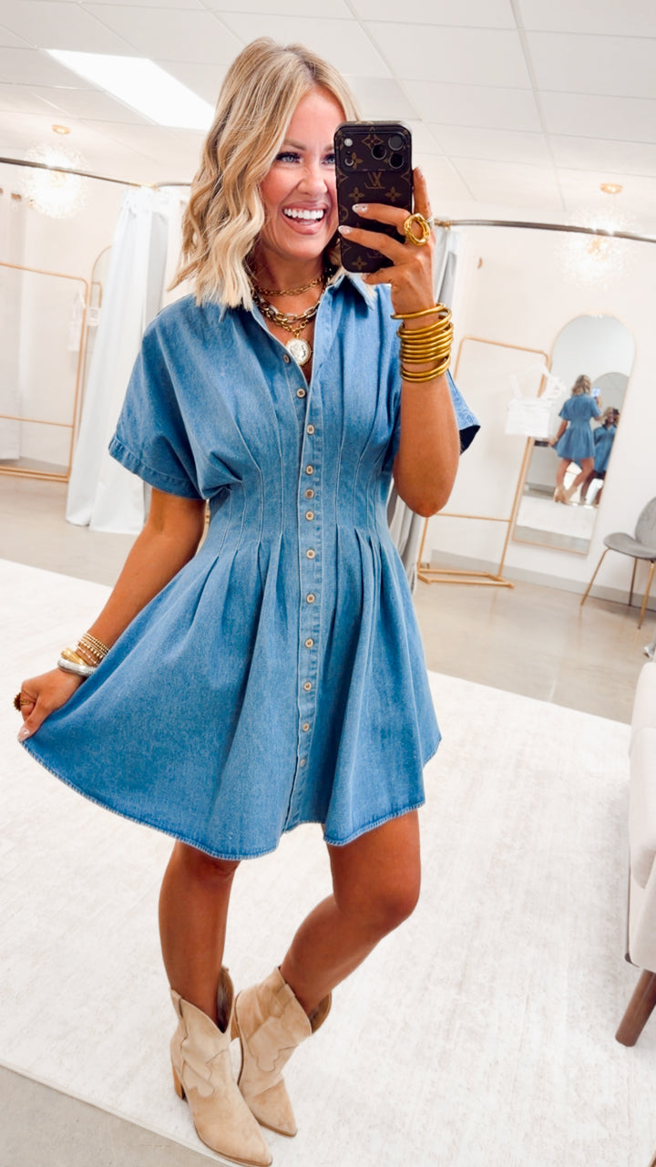 The Uptown Denim Mini Dress