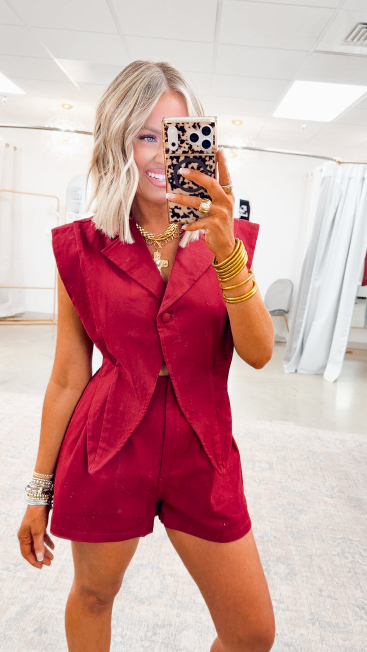 Jagger Denim Romper-Maroon