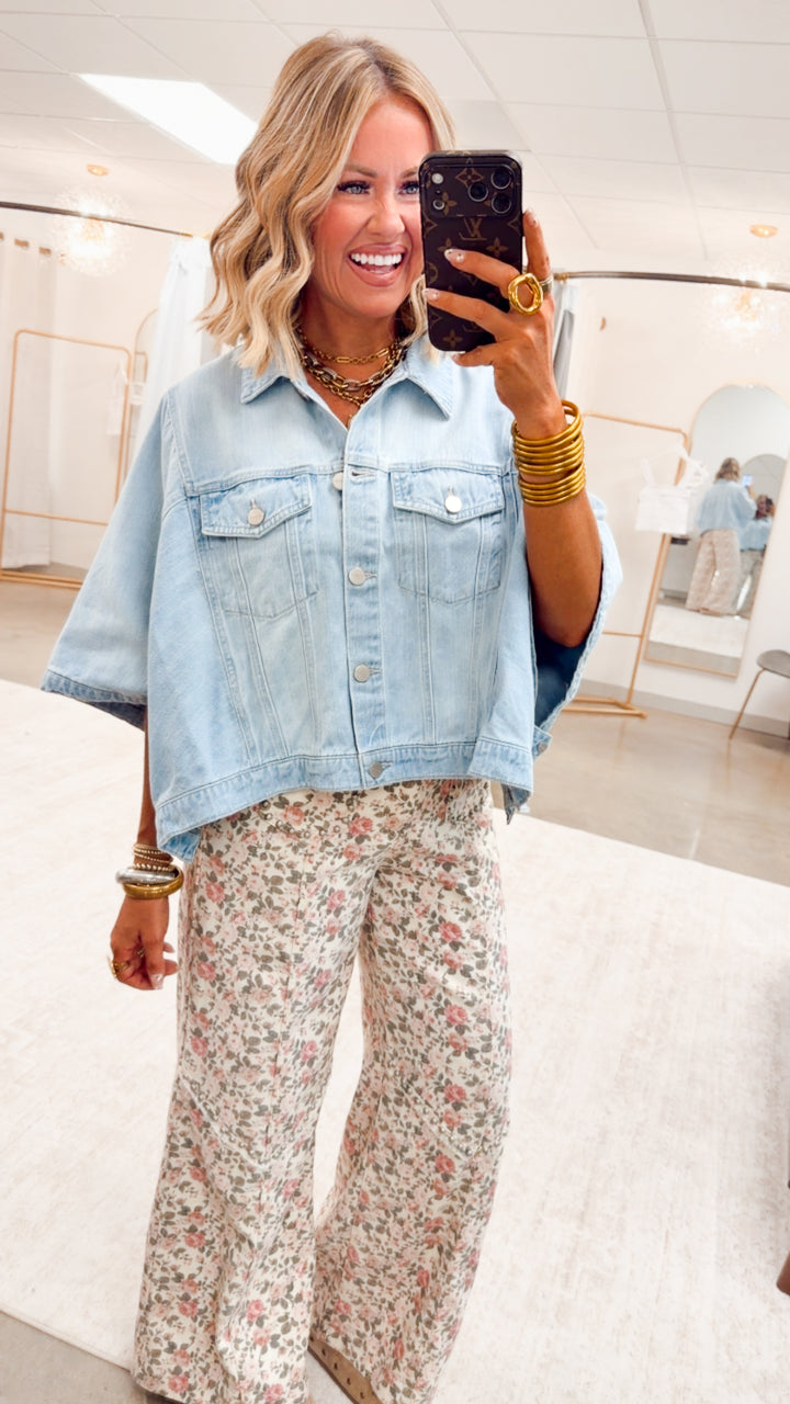 The Denim Drift Poncho Jacket-Light Denim