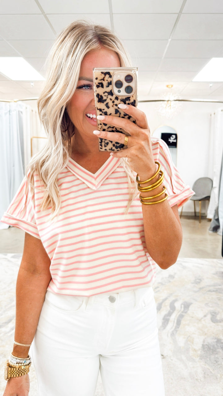 Lucy Stripe Top-Pink