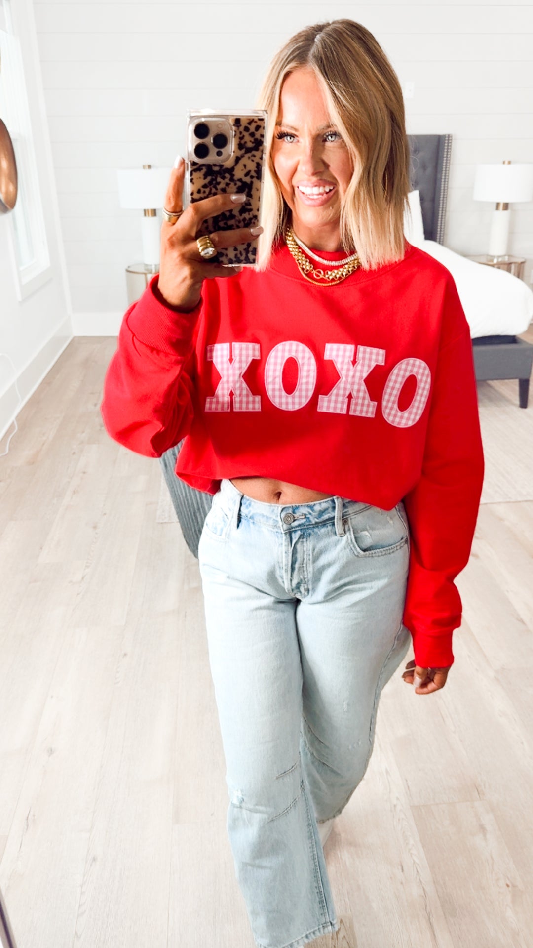 XOXO Mock Neck Sweatshirt-Red