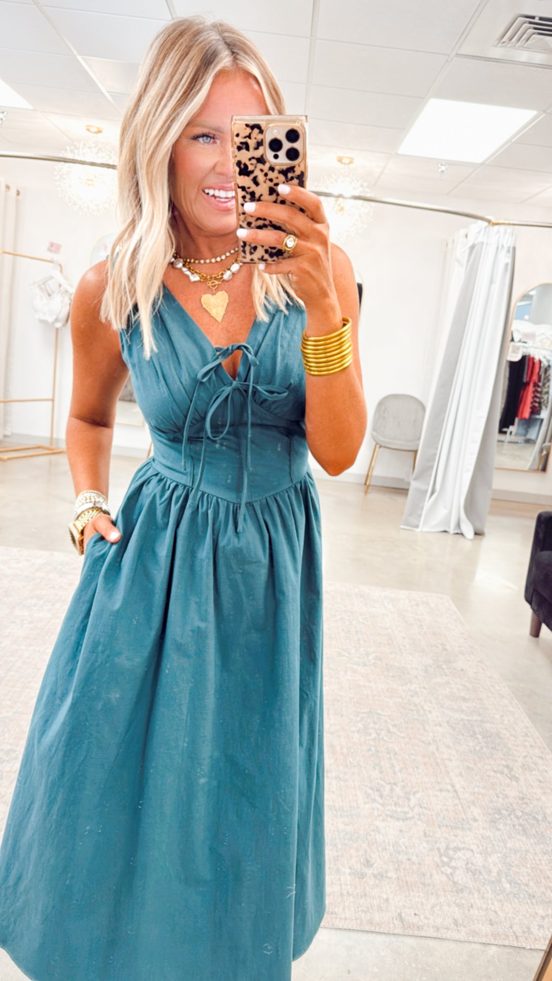 Payton Flare Midi Dress-Hunter Green