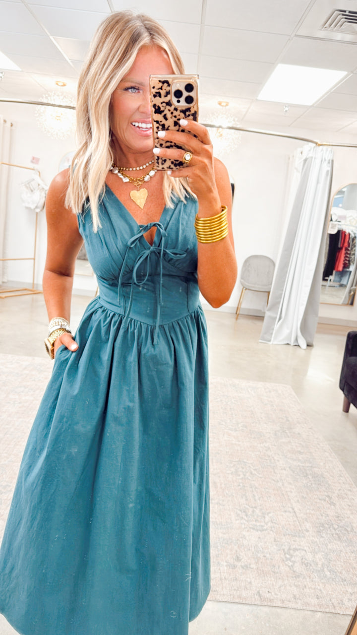 Payton Flare Midi Dress-Hunter Green