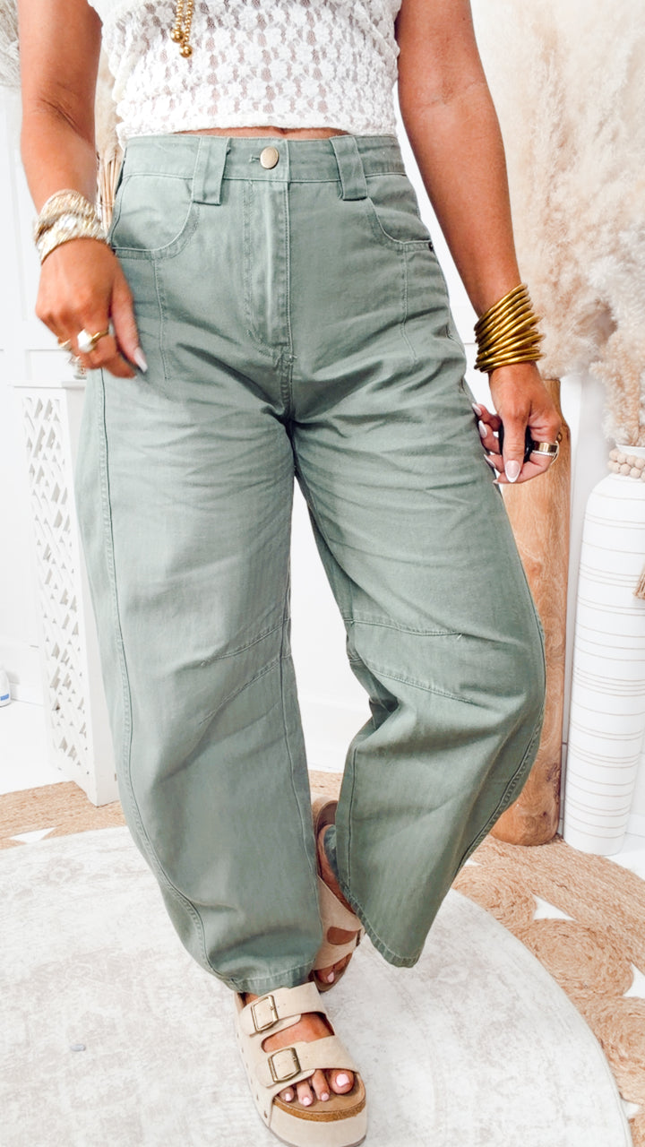 Jade Wide Leg Pintuck Pants-Olive
