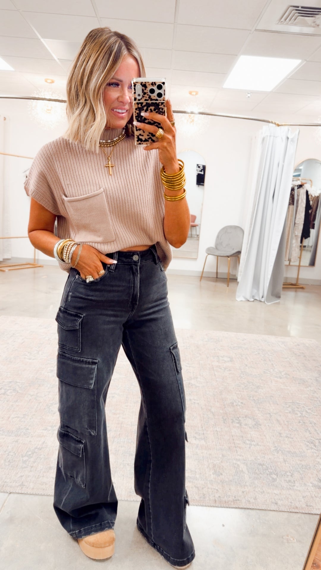 Dani Ribbed Short Sleeve Sweater-Taupe