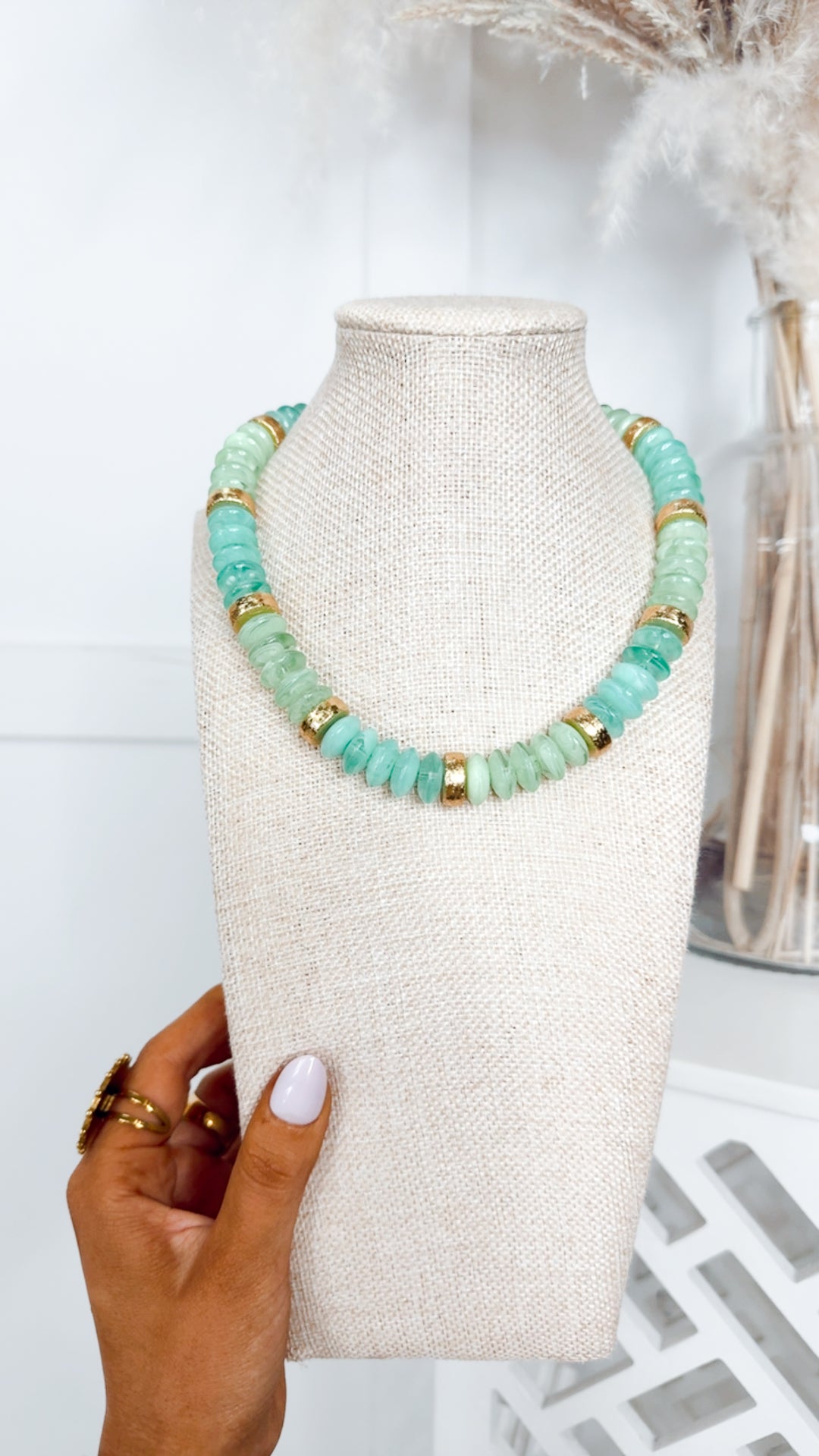 Calloway Beaded Disc Necklace-Mint