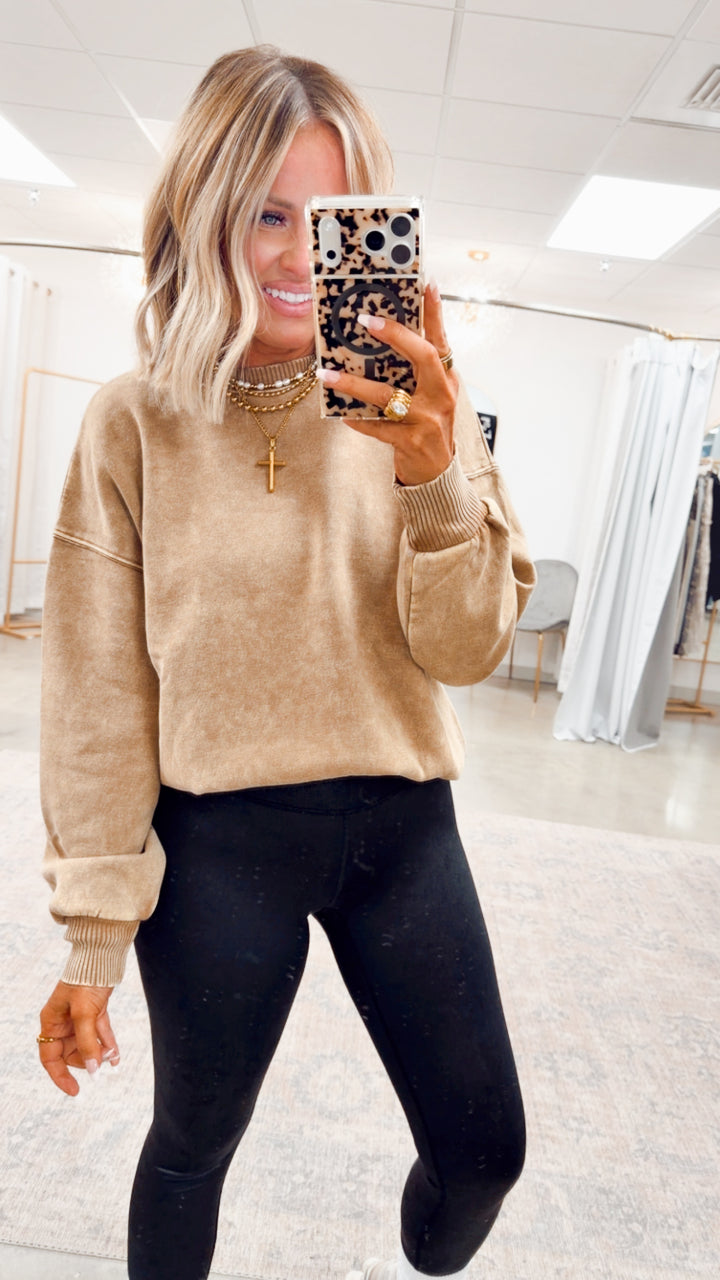 Camel Acid Washed Pullover