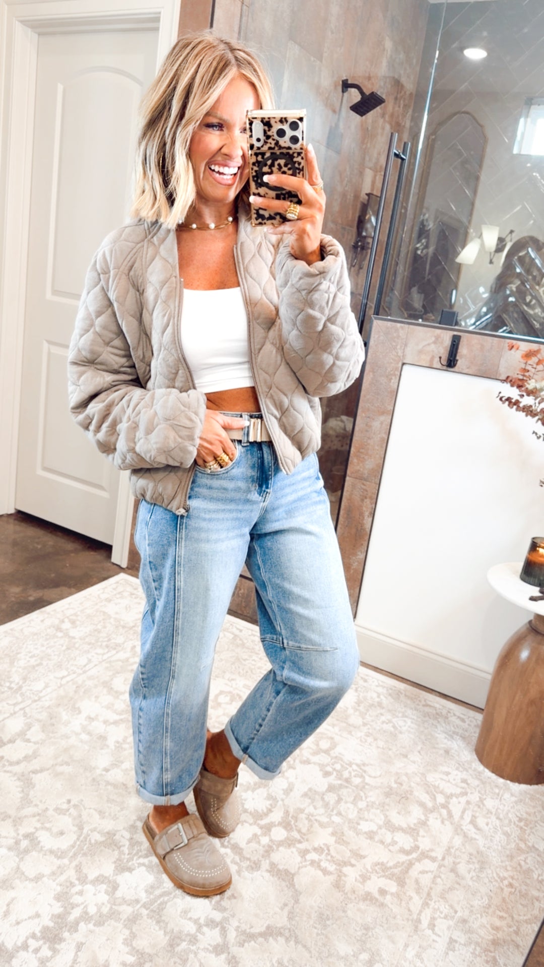 Naomi Quilted Bomber Jacket-Dk Taupe