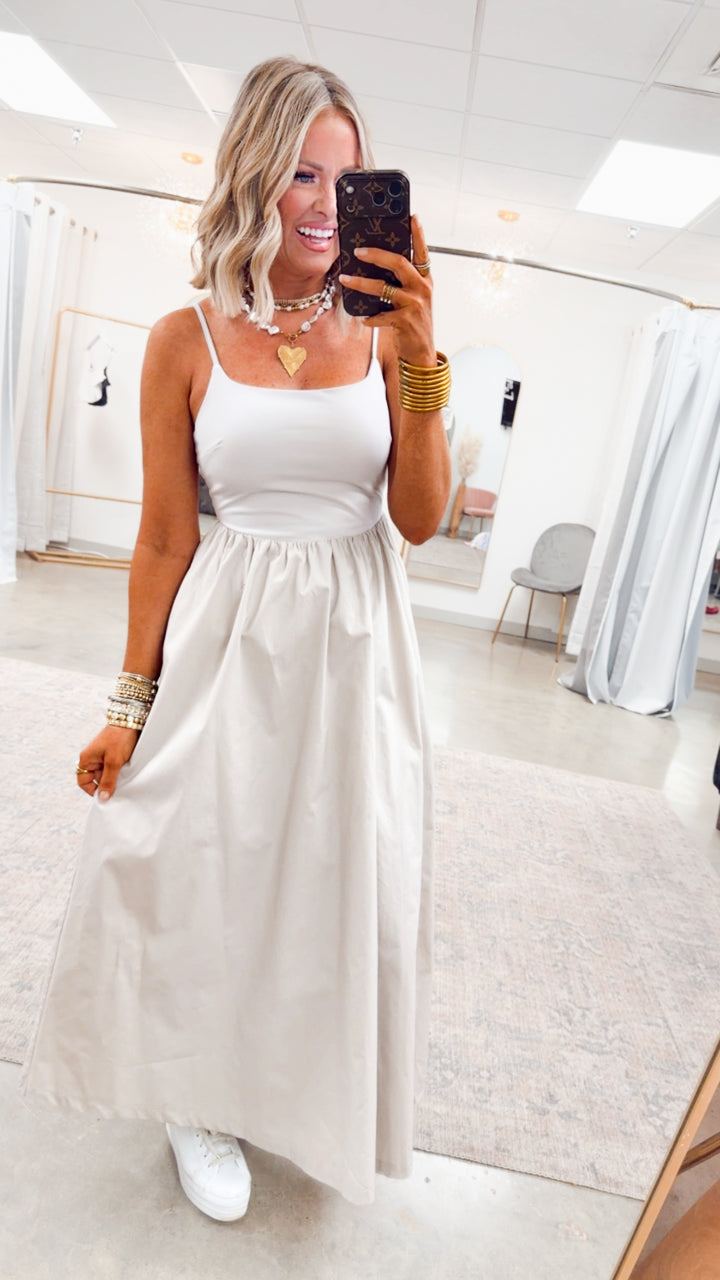 Everyday Elegance Midi Dress-Stone