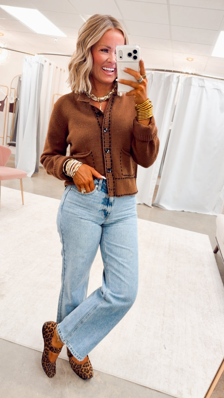 Charmed Stitches Cardigan-Brown
